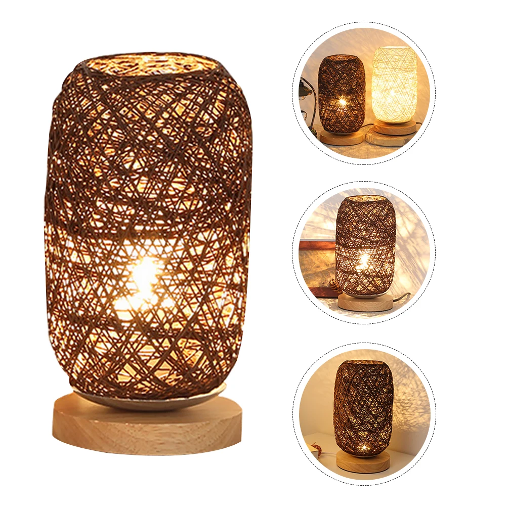 

1pc Wooden Twine Table Lamp Rattan Woven LED Light for Home Decor Bedside Room Warm Atmosphere Rechargeable Small Night Light