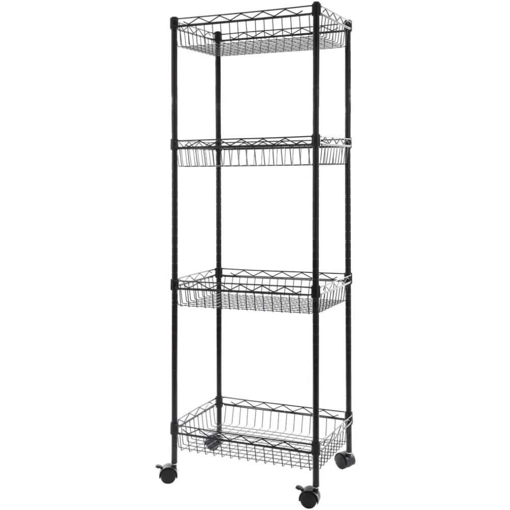 REGILLER 4-Tier Metal Wire Storage Shelving Rack with Baskets, Adjustable Corner Shelf Organizer for Laundry Bathroom Kitchen