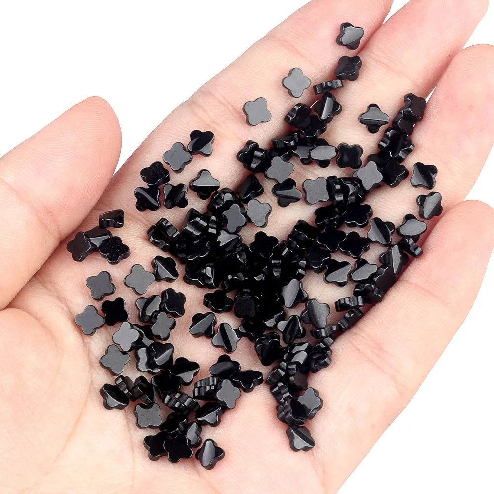 10pc Clover Shape Loose Beads Natural Stone Black Agate Beads for Jewelry Making DIY Accessory Setting Pendant Necklace Material