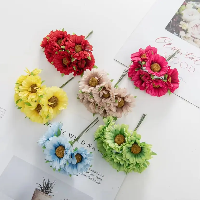 Flores artificiais festival decorações para casa mesa de quarto casamento grinalda decorativa seda margarida gerbera diy caixa de presentes scrapbook carro