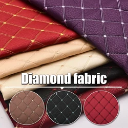 100cm Plaid Embroidery Sponge Fabric Imitate Leather Thick Quilted Cloth for Car Interior DIY Roof Seat Home Upholstery Material