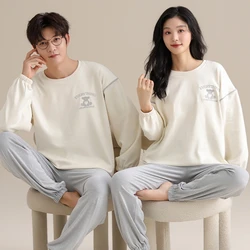 Women and Men Matching Cotton Warm Autumn Sleepwear Couples Pullover O neck Nightwear Big Size M-3XL pyjama homme coton Dropship