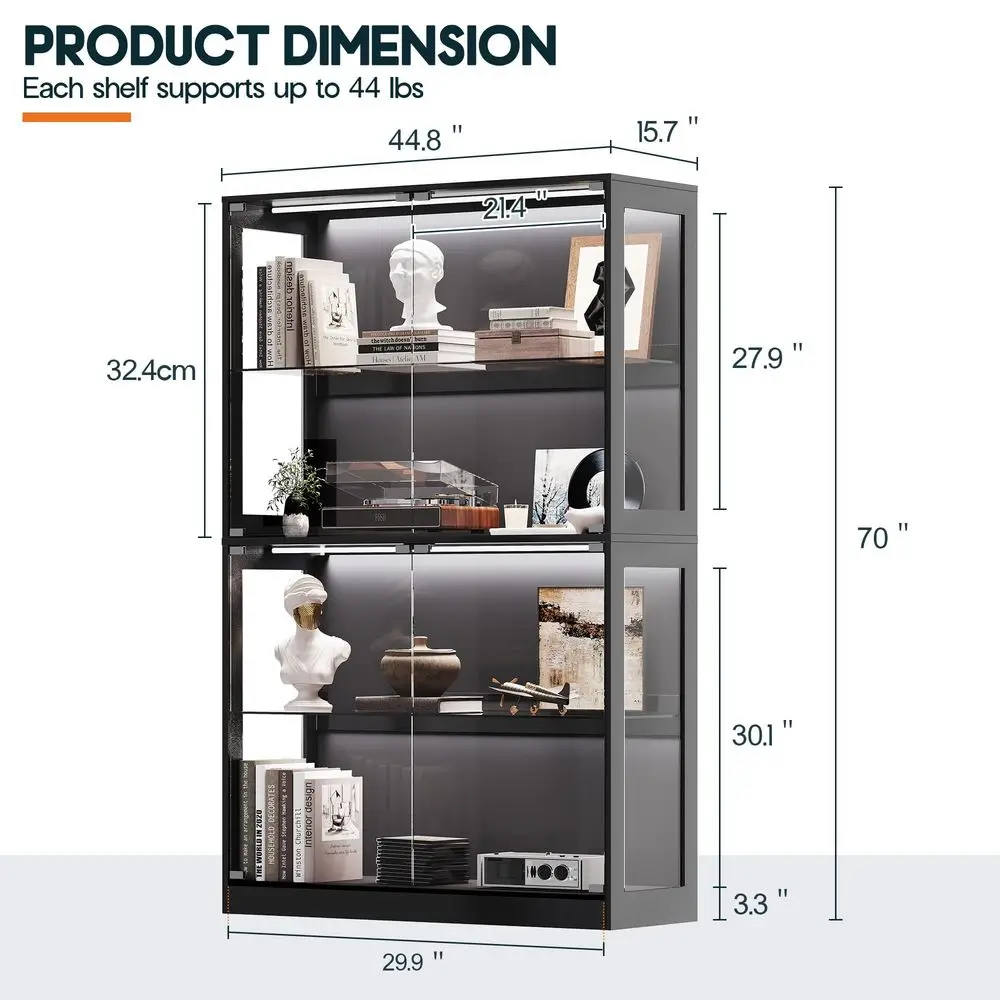 Cabinet with LED Light Strips, Modern Armoire Closet with Glass Doors, 59.1 W Large Bedroom Armoire Clothes Organizer with Shel view 3