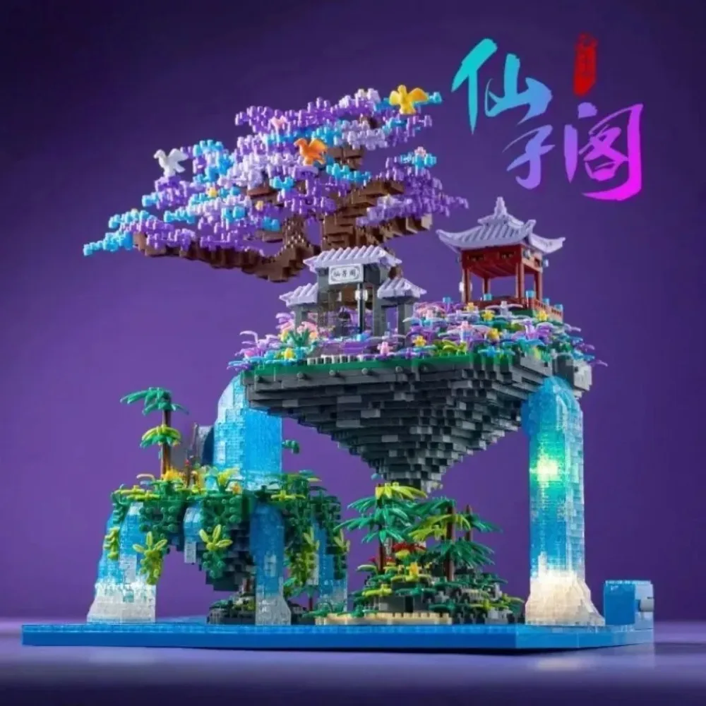 

Chinese Architecture Peach Blossom Pond Fairy Pavilion Building Blocks Tree Castle House Model Toy Home Dec Gift for Christmas