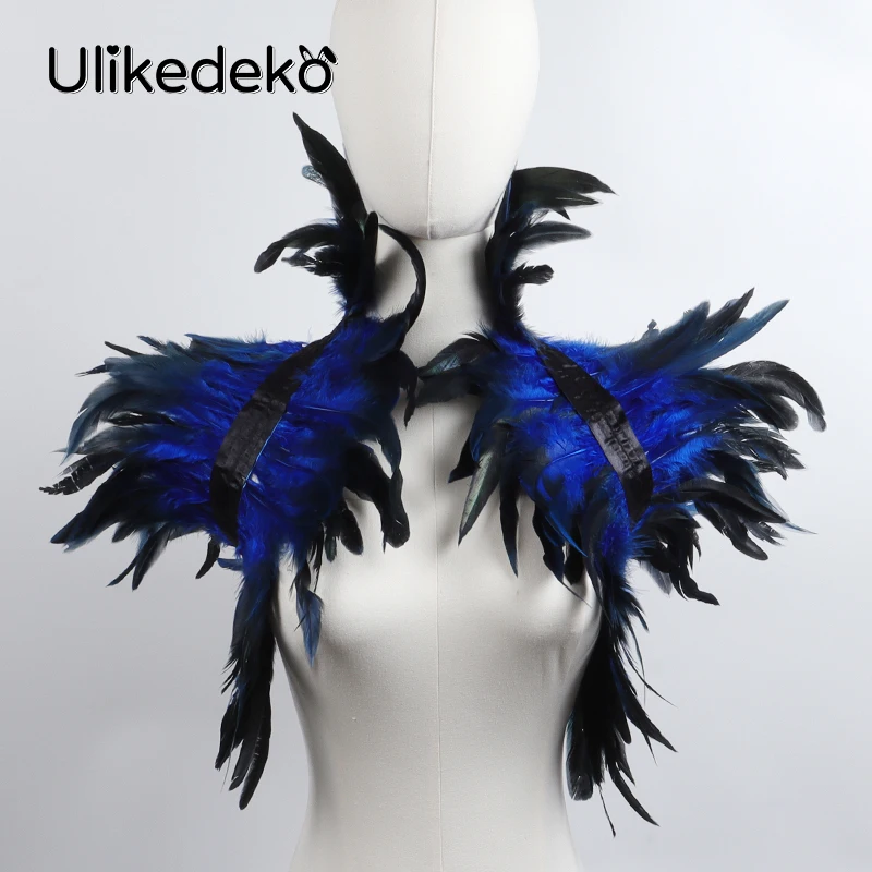 Châle en Plumes Bleues, Cape Gothique Initiée, Vêtements de Scène, Showgirl, brev, ixd'Halloween, Accessoires de Cosplay, Faux Col