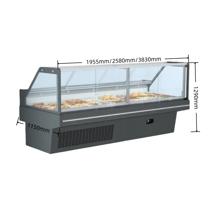 Customized Single-Temperature Stainless Steel Right Angle Cooked Food Fresh Meat Display Cooler Refrigerated Fresh-Keeping Case