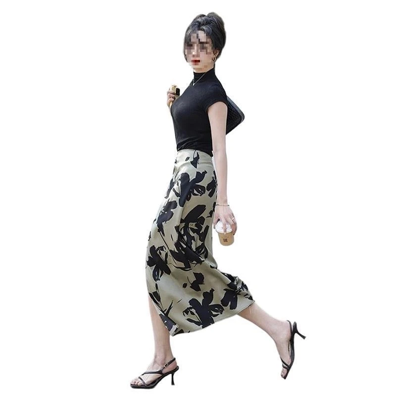 التنانير للنساء عالية الخصر ميدي امرأة تنورة الطباعة مبيعات الملابس 2025 الاتجاه الكورية الموضة ألف خط فاخر أنيق جديد في شيك