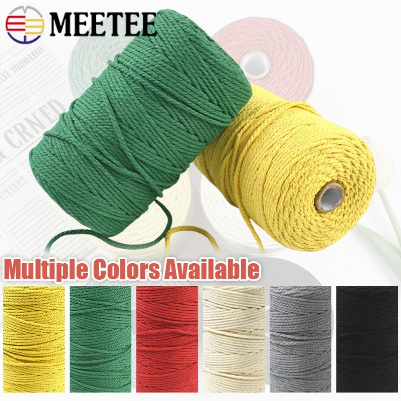 

1Roll=200Meters 3mm Pure Colord Cotton Cord for Clothes Twisted Thread Rope Gift Decoration Bundled Cords DIY Sewing Accessories