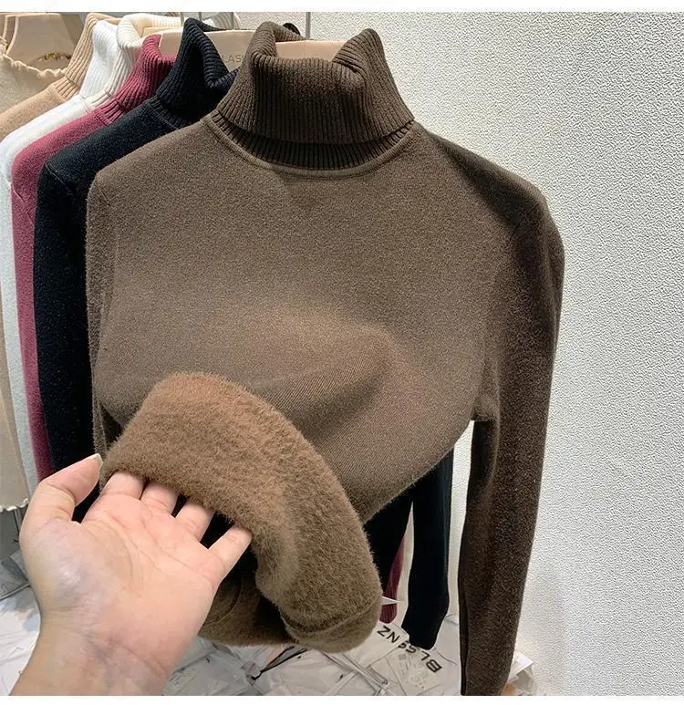 2025 New Thicken High Collar Pullover Women's Sweater Top Winter Warm and Soft Solid Color Inner Wear Bottoming Shirt