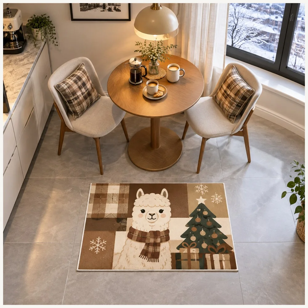 VIKAMA Cute Animal Cream Brown Alpaca Flannel Door Mat, Anti-Slip Absorbent Door Mat, Home Decor for Garden Room, Snug, Landing