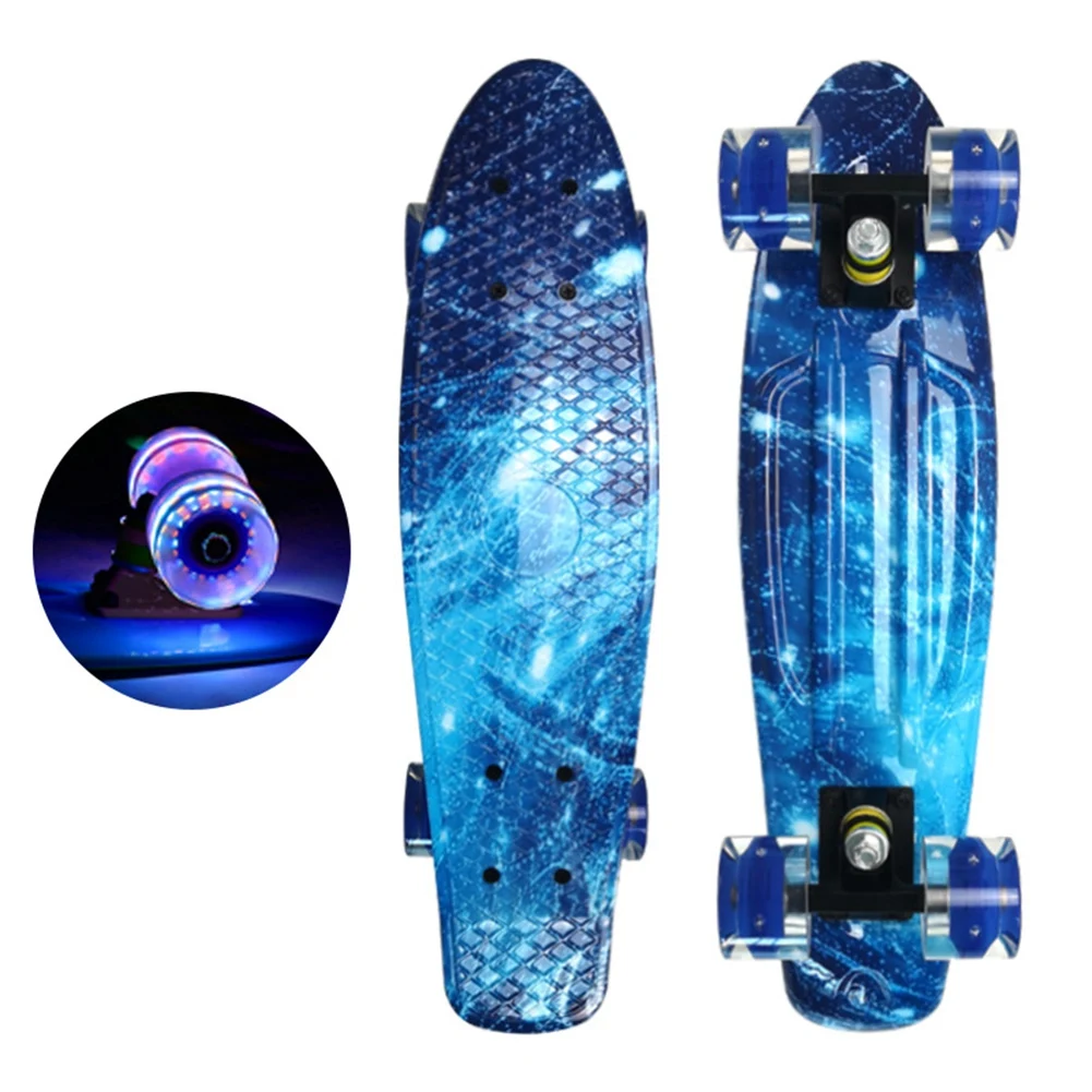 Mini Cruiser Skateboard 22Inch Fish Board Children Scooter Longboard Penny Board Skate Board for Beginners Teens(Blue)