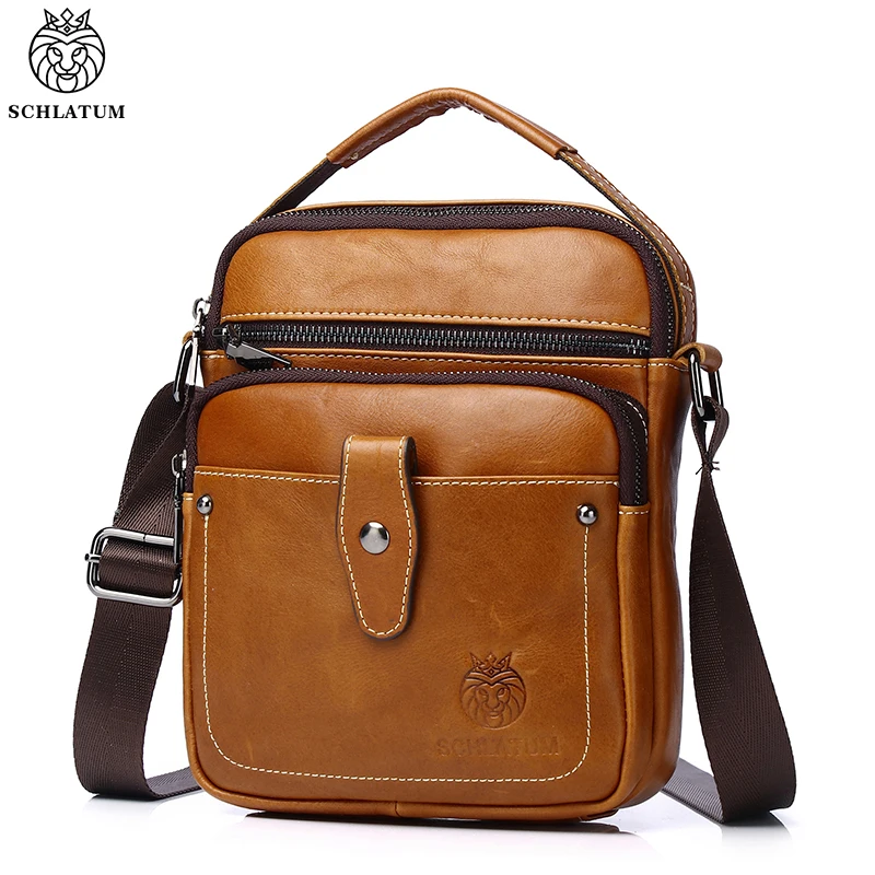 

SCHLATUM Brand Leather Men's Crossbody Shoulder Bag Large Capacity Fashion Custom Business Casual Messenger