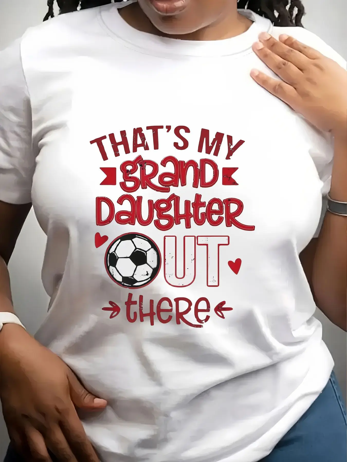 Women's Trendy Crew Neck T-Shirt Thats My Granddaughter Out There Suitable for Casual Sportswear