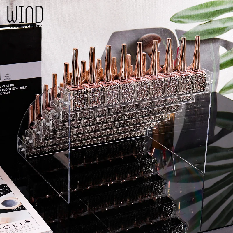 2/3/4/5/6/7 Layers Acrylic Nail Polish Display Organizer Shelf Clear Cosmetic Rack Tools Holder Frame Jewelry Stand Storage Box