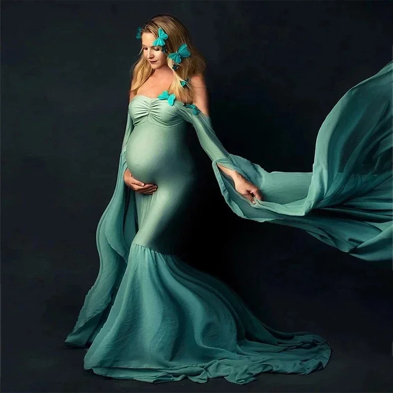 Robe Longue Élégante sans Épaule pour Femme Enceinte, Tenue de Grossesse, Sexy, Maxi, Séance Photo