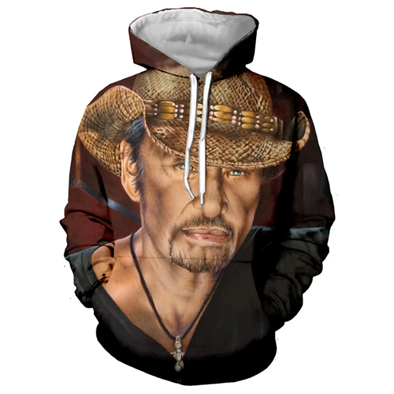 Sudadera con capucha con estampado 3d del cantante de Rock francés Johnny Hallyday para hombre y mujer, Jersey informal de gran tamaño, sudadera