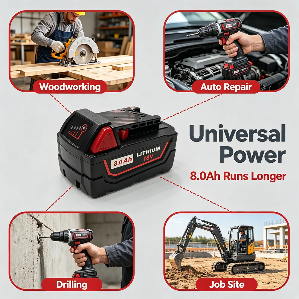Für Milwaukee M18 Elektrowerkzeug-Akku 18V 8,0Ah Wiederaufladbarer Ersatzakku mit M18B5 48-11-1860 48-11-1850 48-11-1840 48-11-2402 48-11-2411 8000mAh 12000mAh Lithium-Ionen-Akku – Detail 3