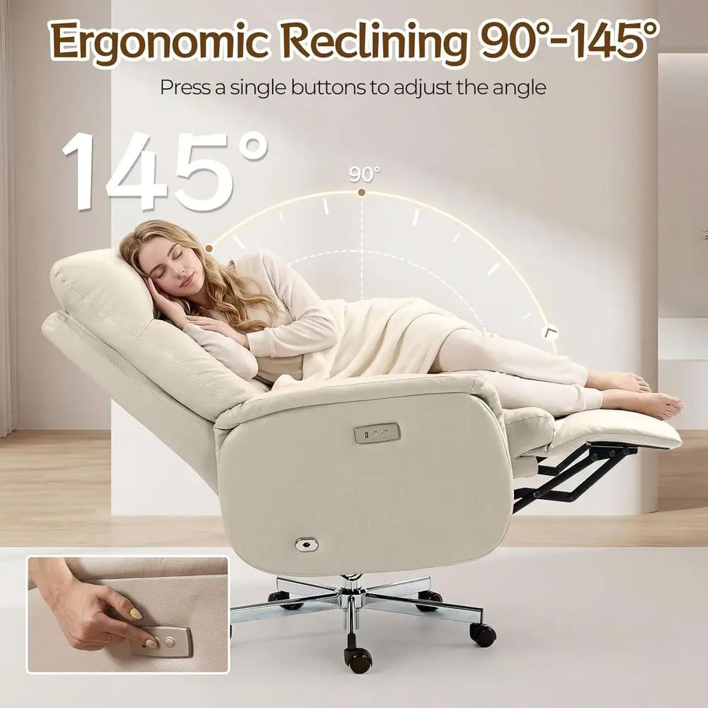 USB Charging Reclining Ergonomic Office Chair for Big and Tall, 400 lbs Capacity, Microfiber Beige view 3