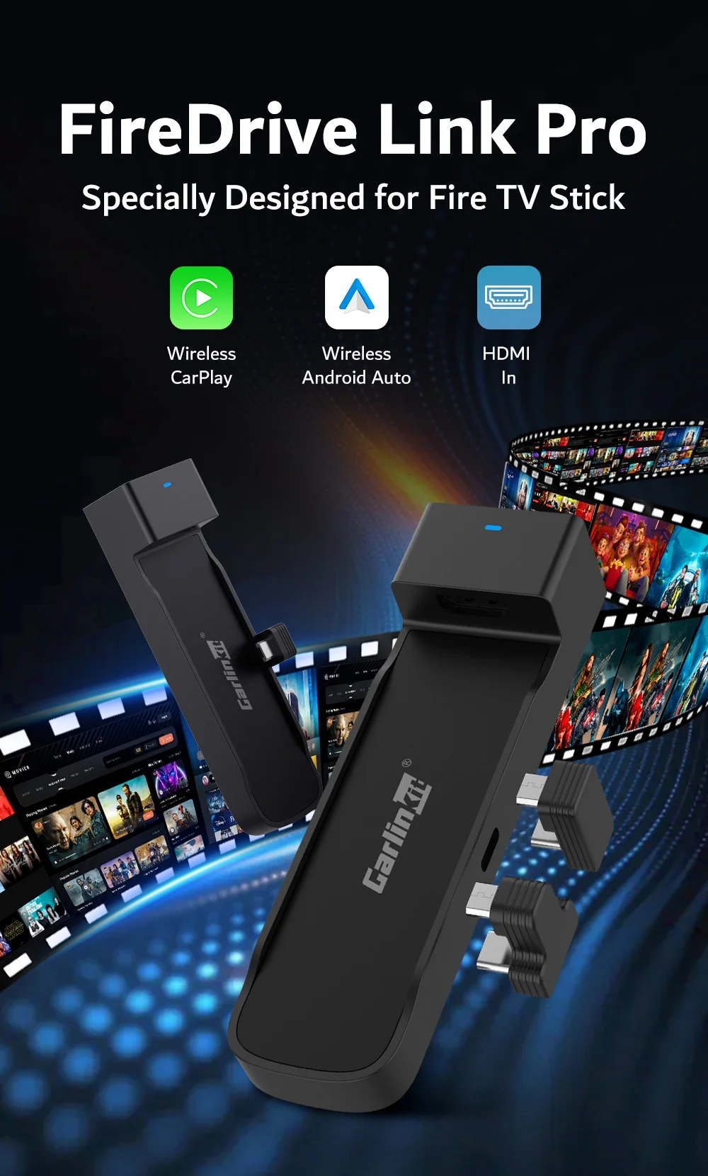 CarlinKit FireDrive Link Pro Adaptador CarPlay Sem Fio para Amazon
