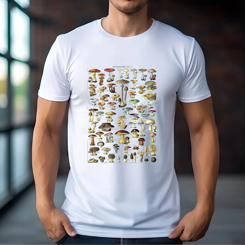 

FPACE Vintage Mushroom Men T-Shirt Mushrooms Identification Chart Printed T shirt Sport Men's Clothing Women Oversized t-shirt