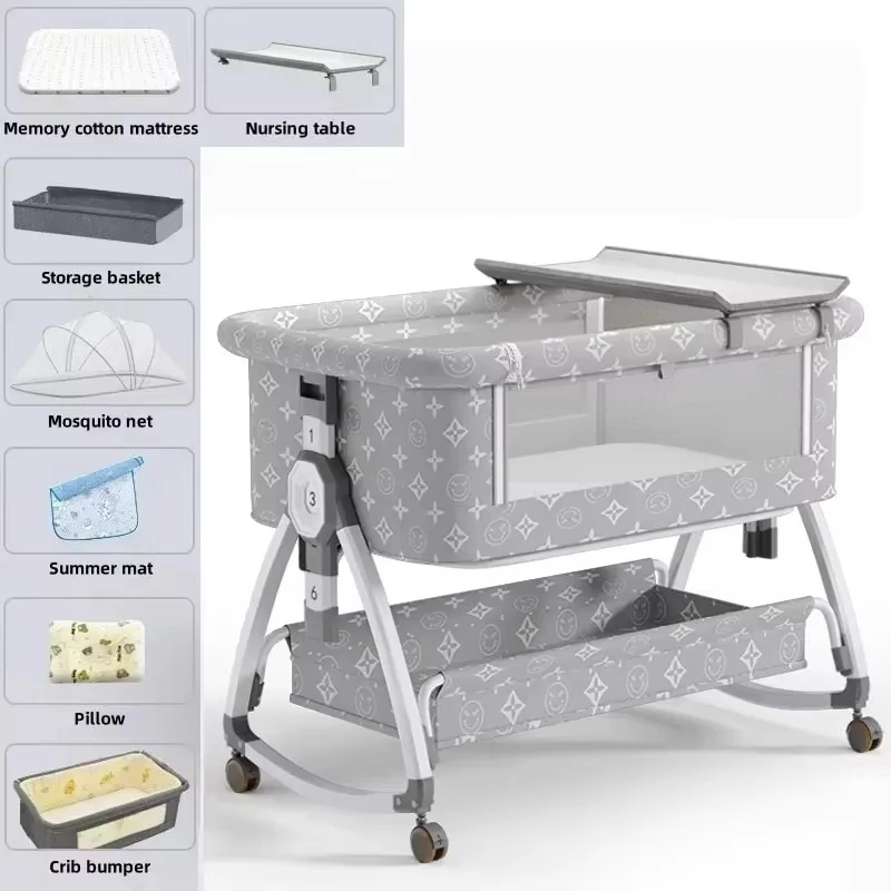 Portable Movable Foldable Baby Bassinet: Height-Adjustable, Anti-Spit-Up Bed