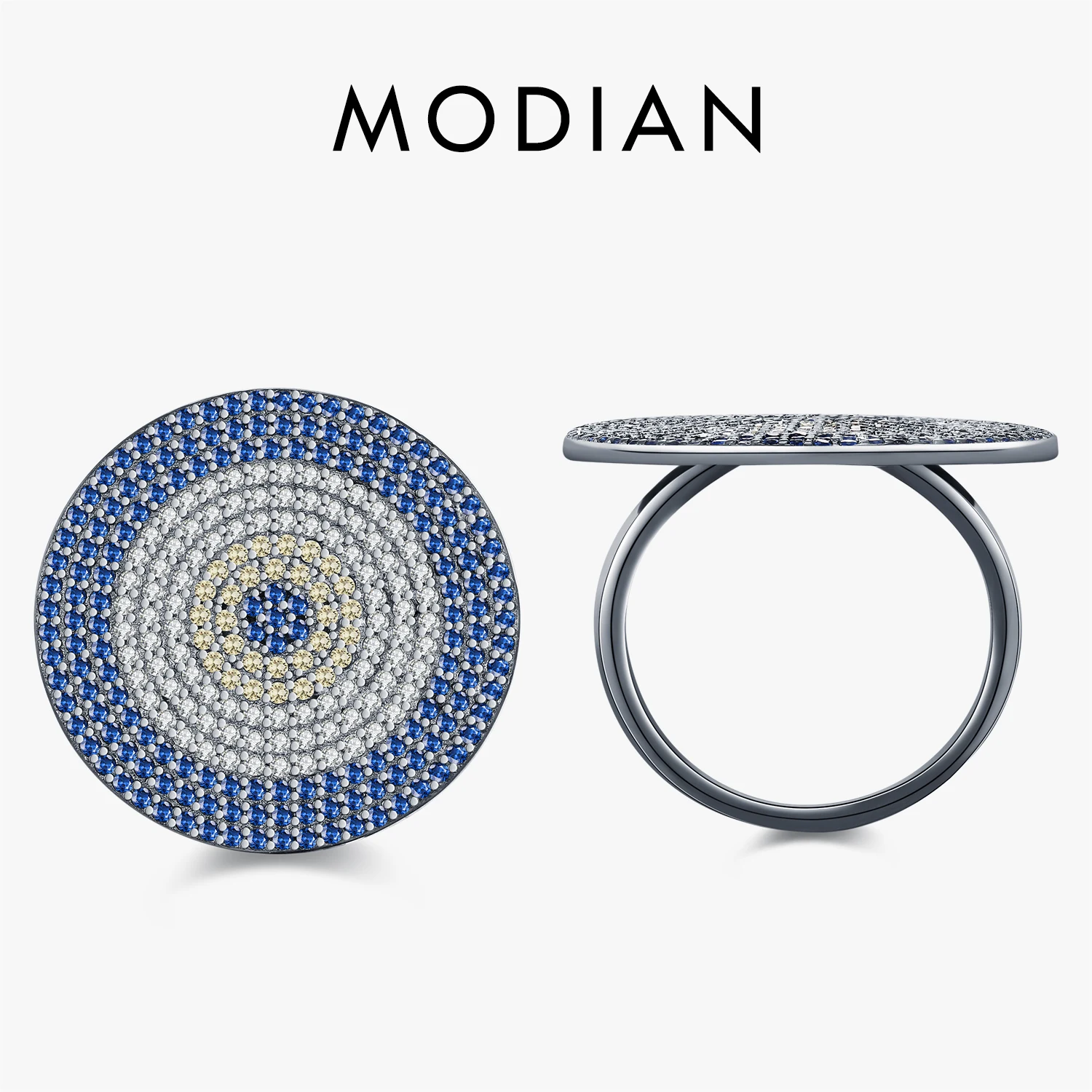 

MODIAN Роскошные кольца с полным цирконием и глазами из стерлингового серебра 925 пробы, винтажные круглые кольца в стиле хип-хоп для женщин, изящные ювелирные изделия