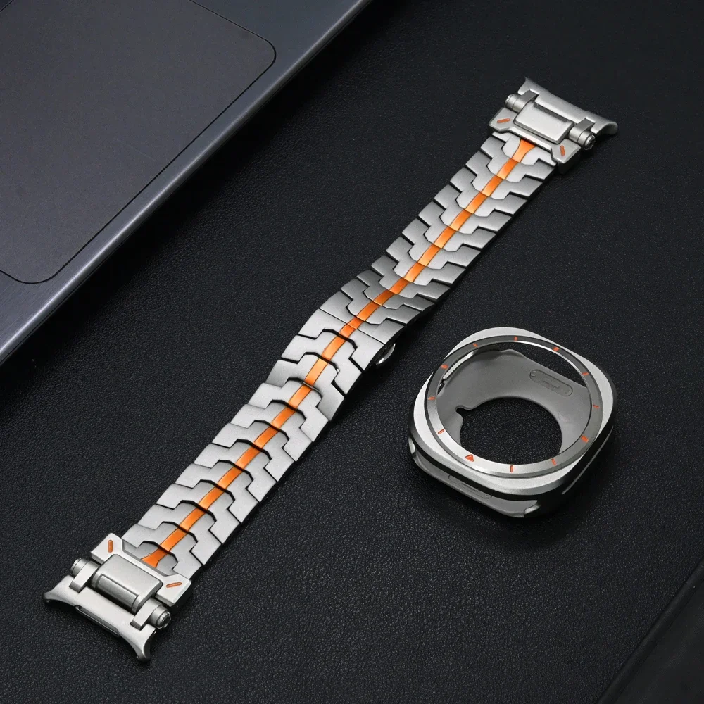 Luxury Stainless Steel Band for Samsung Galaxy 7 Ultra 47mm Aluminum Alloy Case+strap for Galaxy Ultra Butterfly Buckle Bracelet