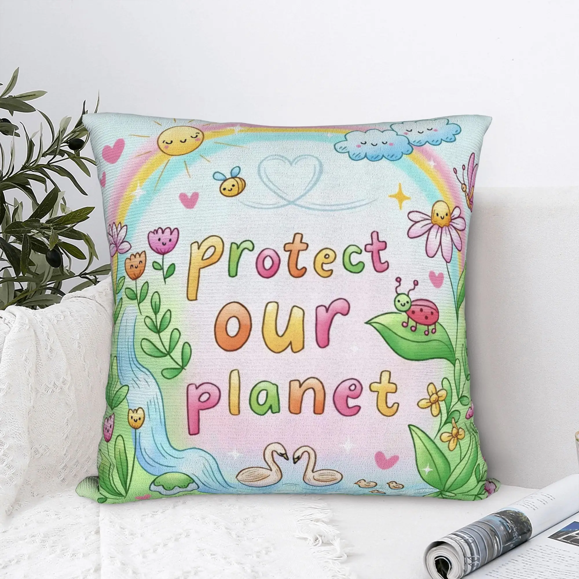 Earth Day Floral Cute & Peaceful Planet 2026 Square Pillow Covers Polyester Sofa  Cushion Case Funny Decorative Pillowcase 45*45