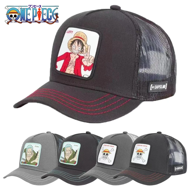 Boné de beisebol masculino luffy zoro anime, bonés snapback ajustáveis, chapéu de malha respirável, algodão, viseira solar hip hop, verão, 1 pc