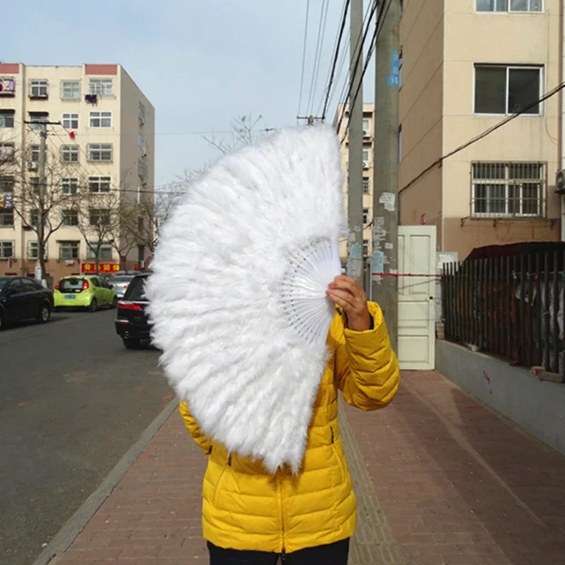 Folded Turkey Feather Hand Fan, Handmade Fans for Dance, Wedding Decoration, White Ladies, Factory Direct Sales, Wholesale, 41 - Image 3