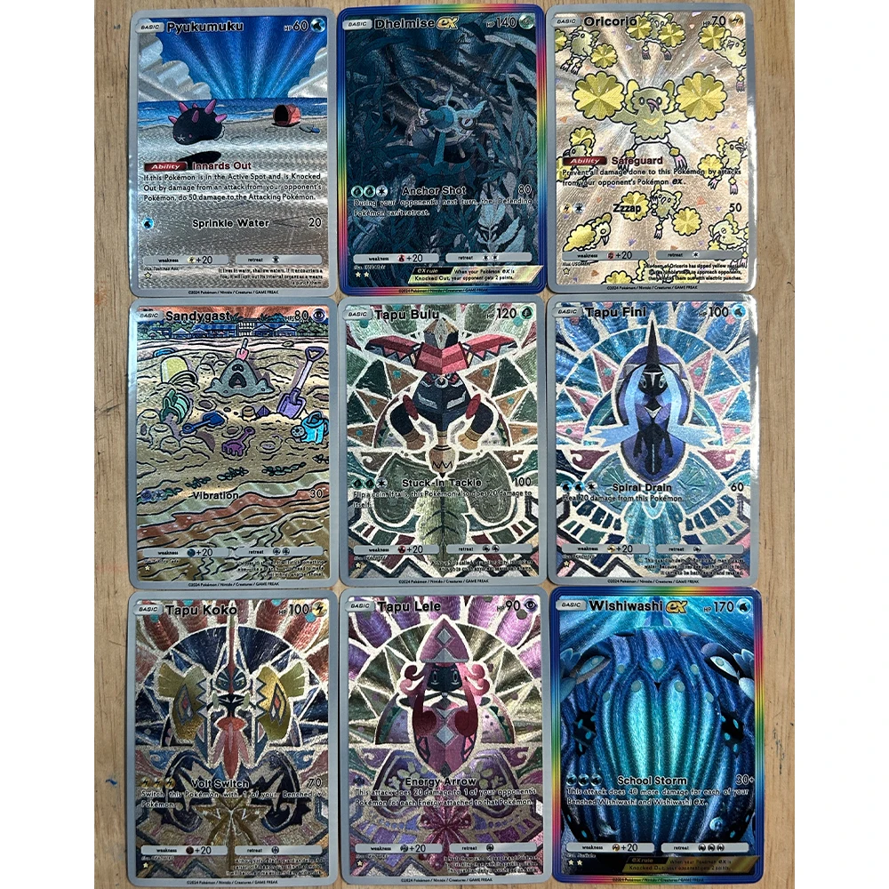 أنيمي PTCG جيب لتقوم بها بنفسك جمع بطاقة الإنجليزية Wishiwashi Bewear Mimikyu Drampa Cosmog تنقش الملمس فلاش بطاقة المشجعين هدية لعبة