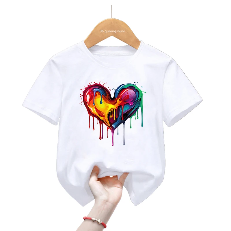 Watercolor Shoes/Love/Bird/Flowers Print T Shirt For Girls/Boys Harajuku Kawaii Kids Clothes Summer Fashion Tops Tee Shirt