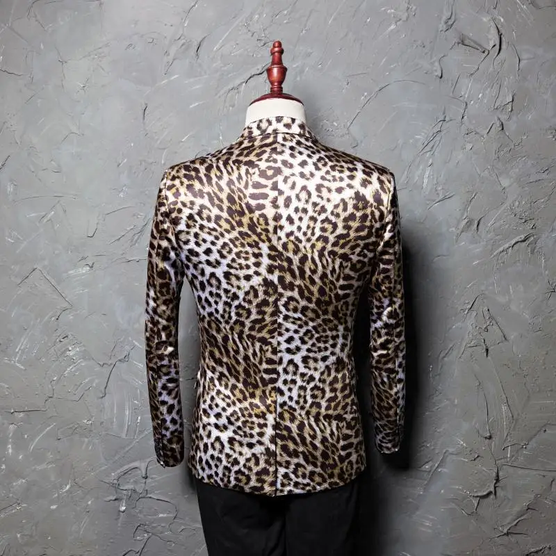 New Leopard Print Blazers Jacket Photo Studio Costume Stage Men\'s Party Dress Hairstylist Singer Dancer Male Suit Single Coat