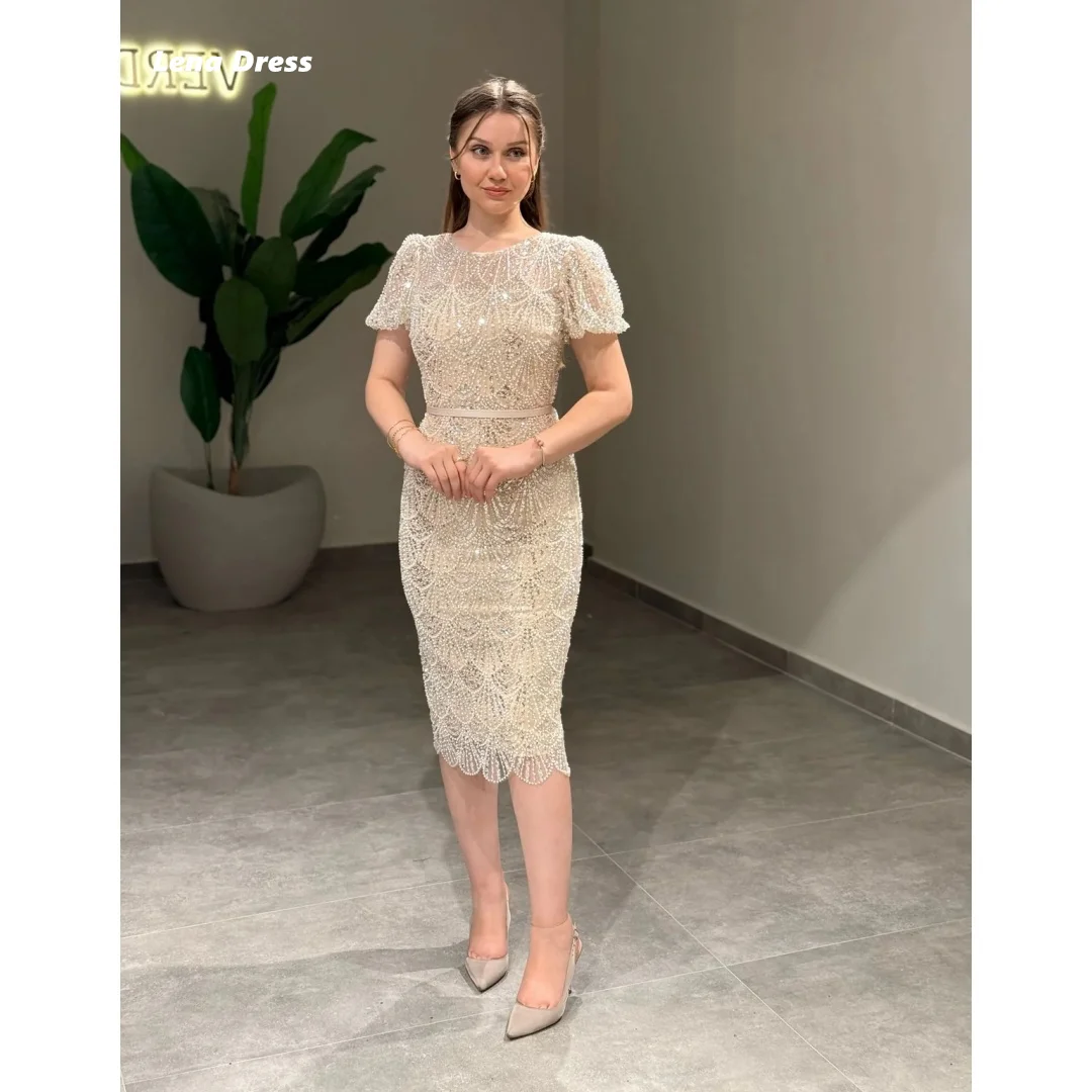 

Lena Evening Dresses Woman Elegant Luxury Prom Dresses 2025 Custom Made Shiny Elegant Long Dress Round Collar Short Sleeve Party