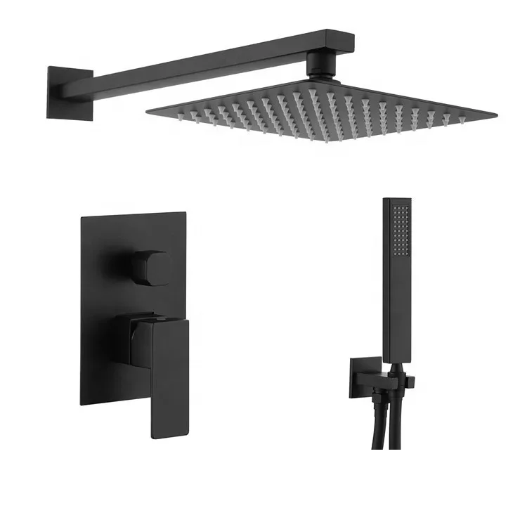 YYHC-High Quality 304 Stainless Steel Black Hot And Cold Waterfall In Wall Mounted Concealed Bathroom Rain Shower Set