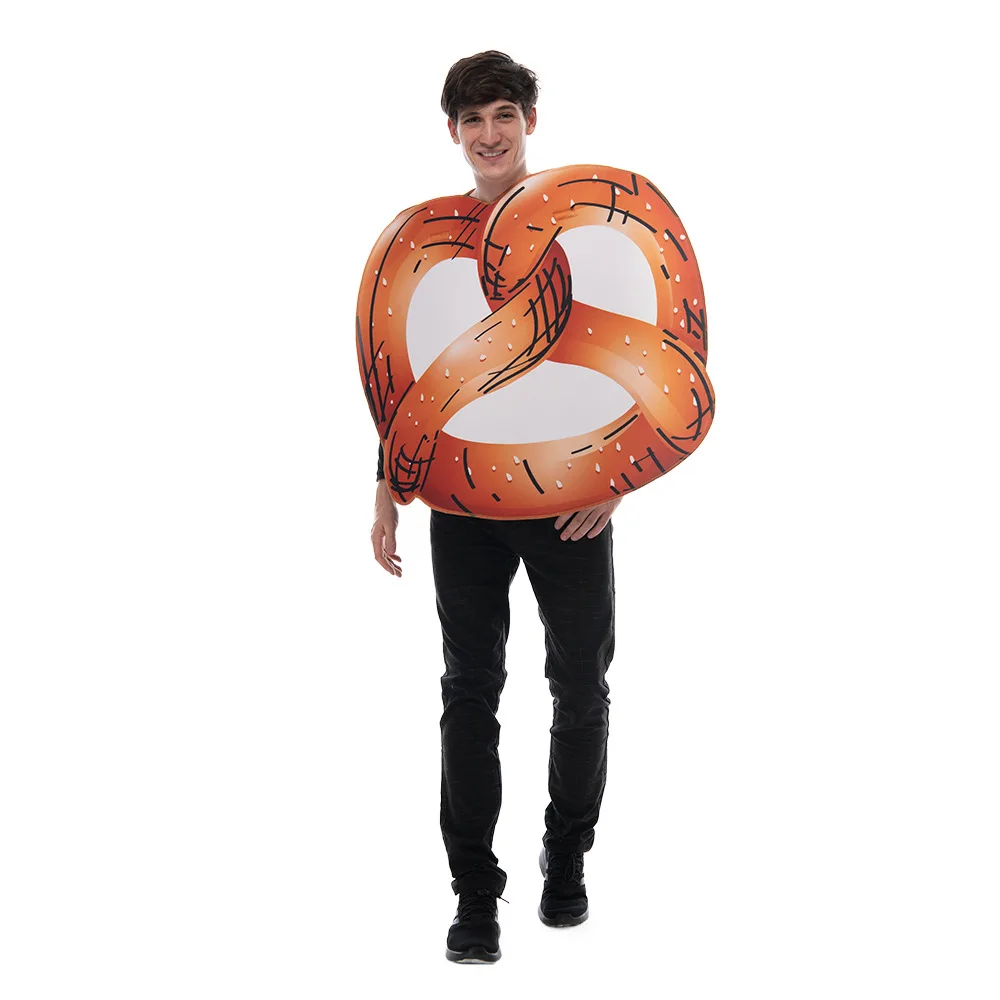 Disfraz de Halloween pretzel para adultos, traje divertido de rol de comida, top de esponja