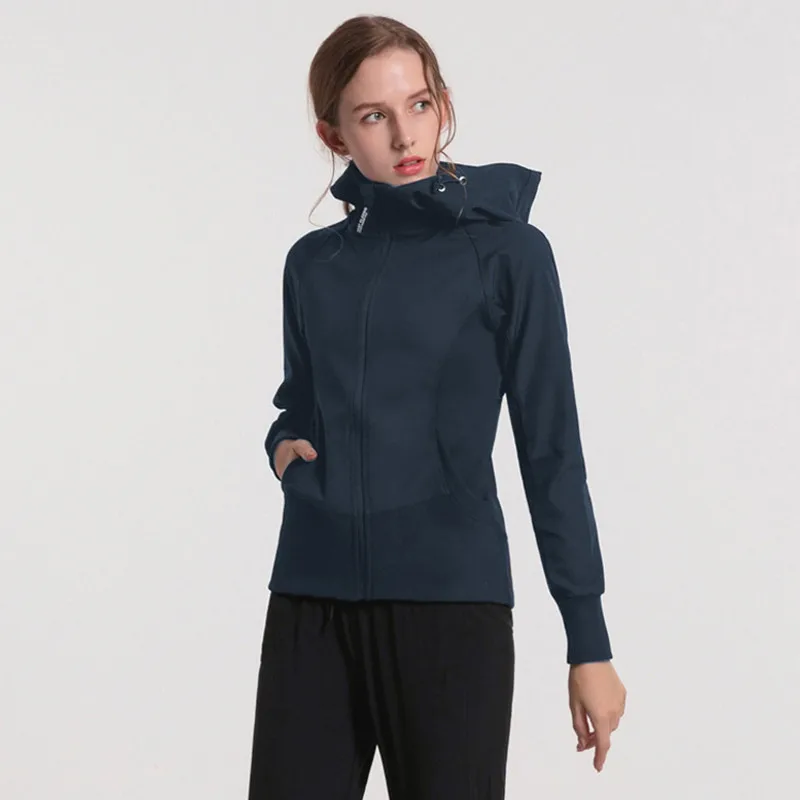 

Women Yoga Gym Fitness Long Sleeve Hooded Jacket Outdoor Running Fitness Stand Collar High Elastic Soft Comfortable Tops