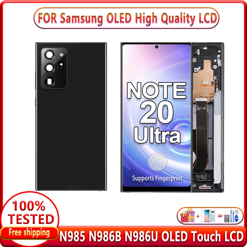 Super OLED For Note20 Ultra LCD For Samsung Galaxy Note 20 Ultra Touch Screen N985 N986U N986B Display Replacement，With Frame