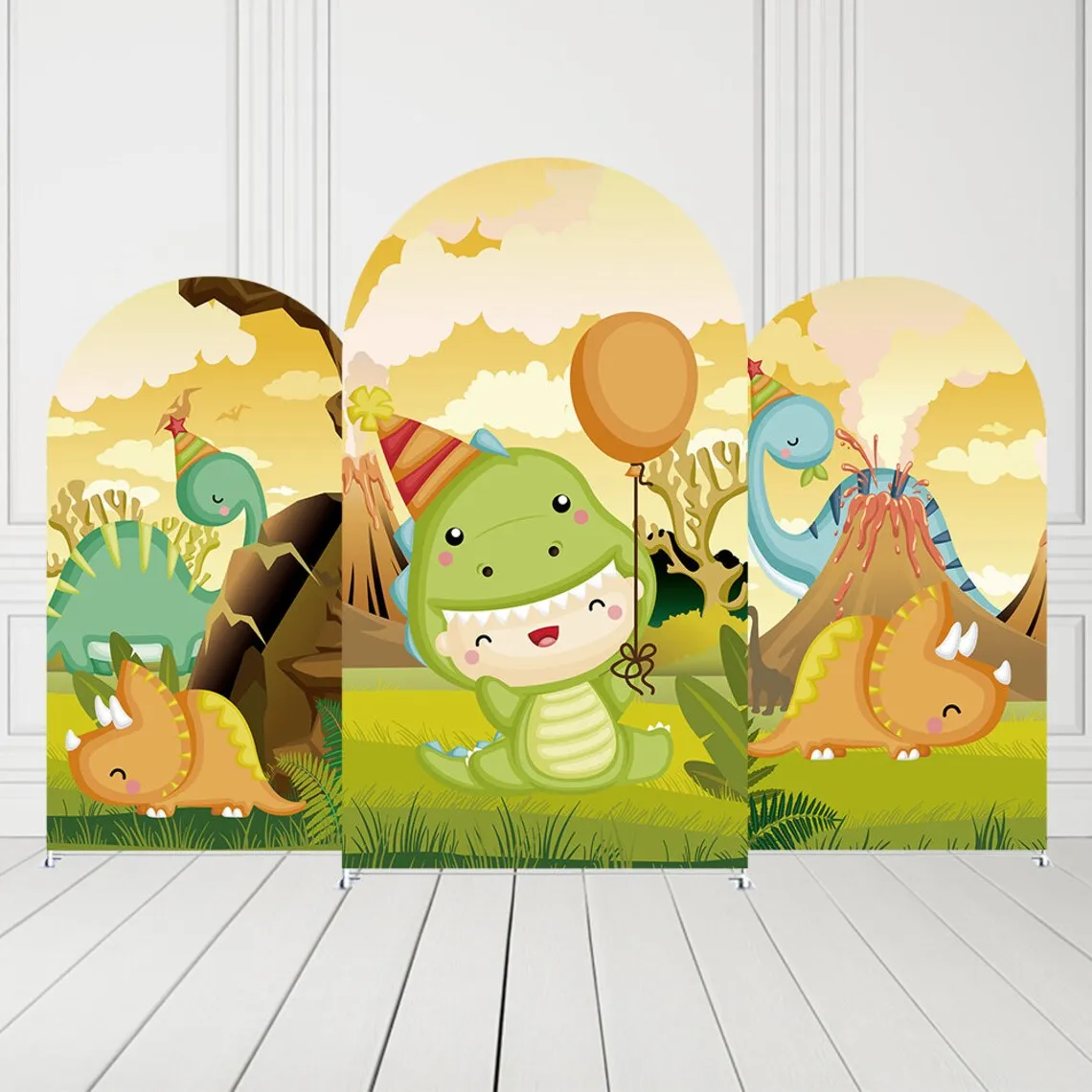 AIBIIN Backdrop Arch Stand Doubleside Dinosaur Birthday Party For Baby Shower Boys Kids Cartoon Dino Party Decorations