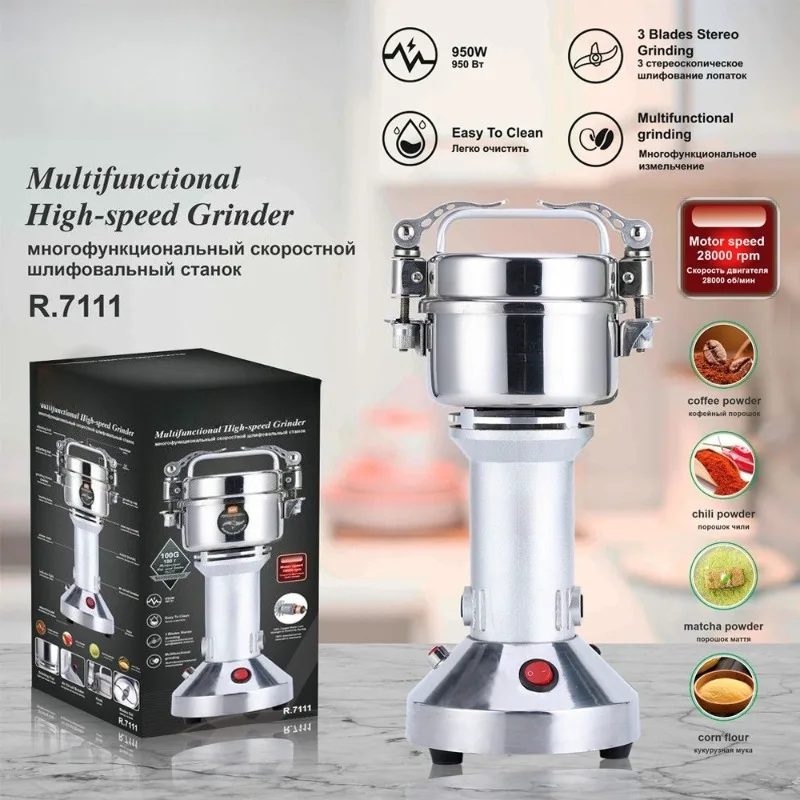 Electric Grain Grinder Mill High Speed 950W Stainless Steel Powder Maker For Coffee Spice Herb Kitchen Appliance Home Use