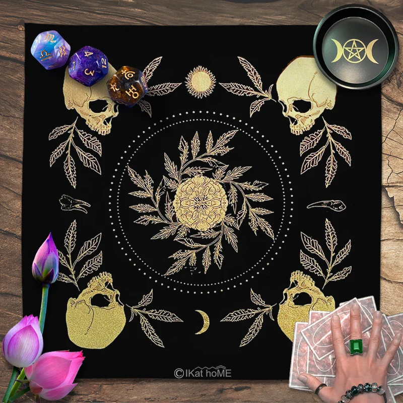 Butterfly Skull Flower Moon Phase Tarot Tablecloth Velvet Altar Cloth Pagan Witchcraft Divination Spiritual Oracle Card Pad Mats