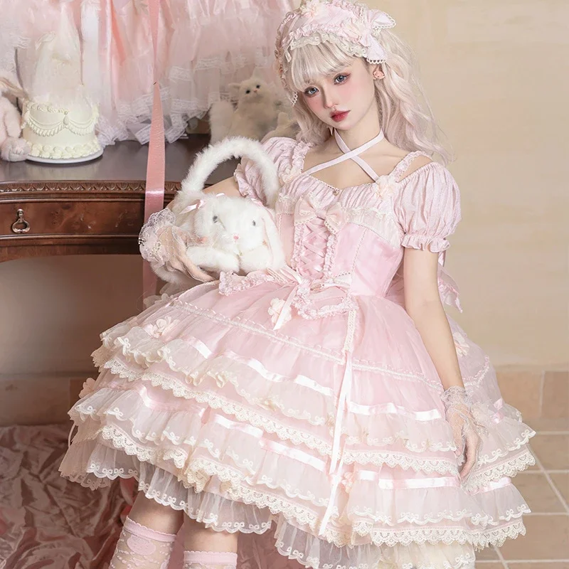 

Victorian Gothic Lolita Op Dress Japanese Elegant Bow Detachable Sleeves Fairy Dresses Girls Kawaii Y2k Princess Tea Party Dress