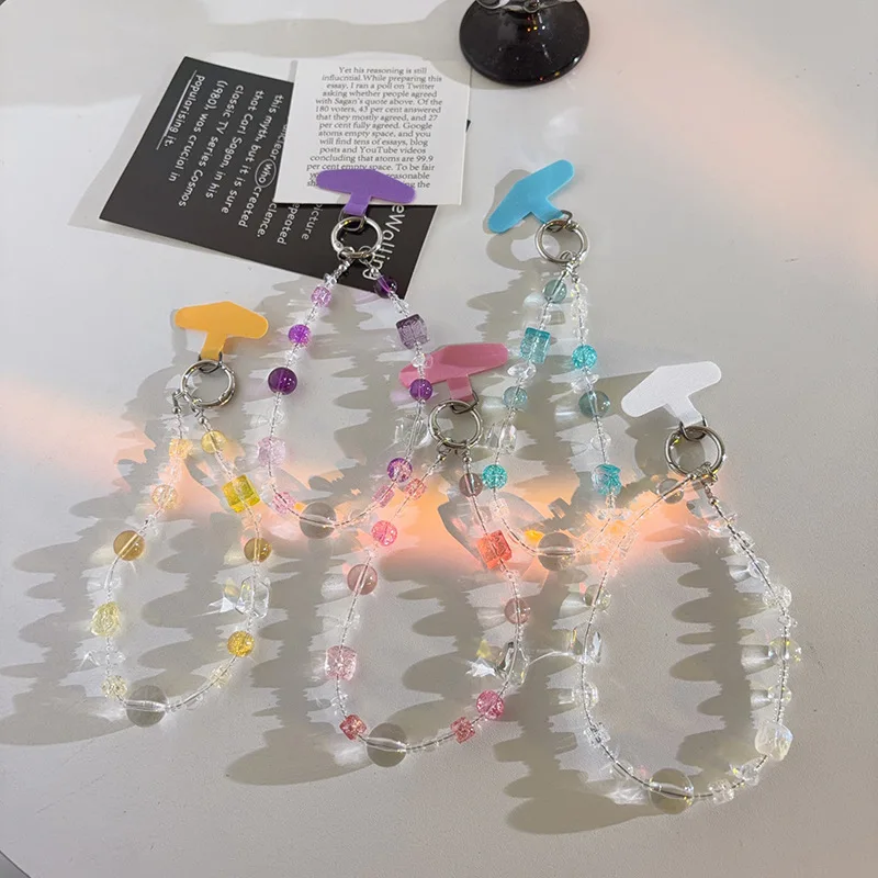 

Блестящий браслет-цепочка для телефона с бусинами, короткий ремешок на запястье, подвеска-брелок для мобильного телефона, украшение из кристаллов