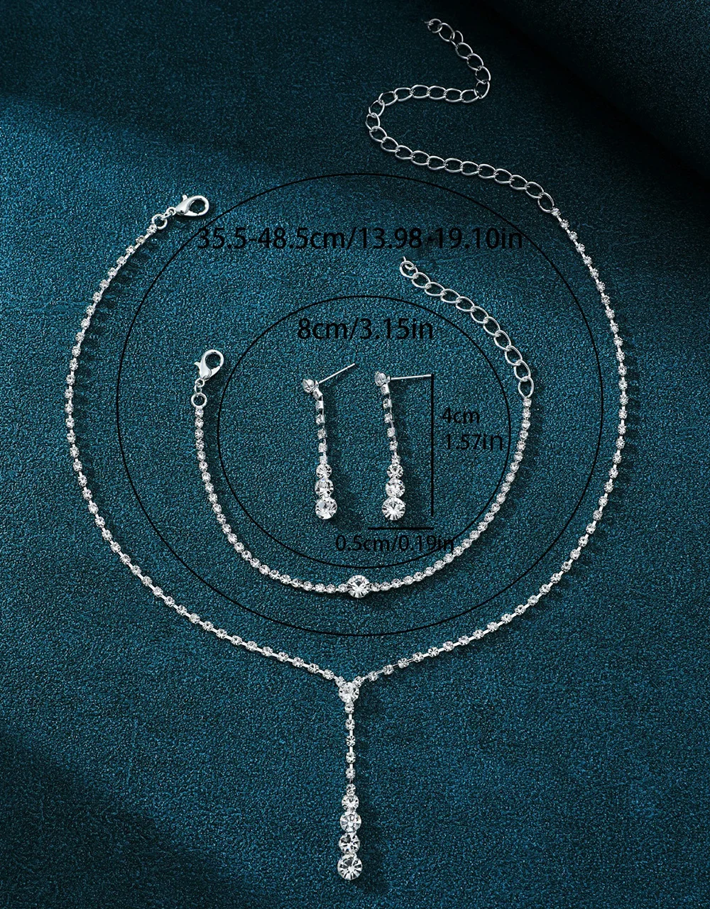 Комплект свадебных украшений со стразами — серебряное ожерелье, серьги и браслет для свадьбы и вечеринки