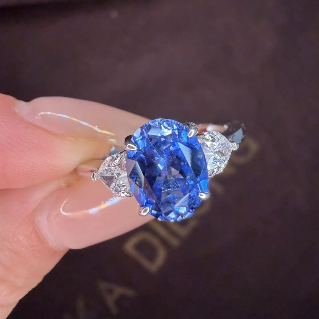 Lab-Grown Cornflower Blue Spinel Statement Ring Fine Jewelry 925 Sterling Silver Engagement Daily Luxury For Men And Women