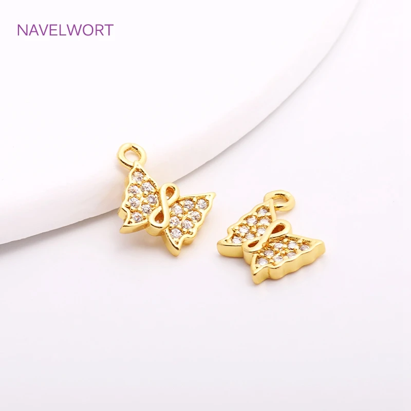 14K Gold Plating Butterfly Earring Charms High Quality Inlaid Zircon Tiny Butterfly Pendants DIY Jewelry Making Accessories