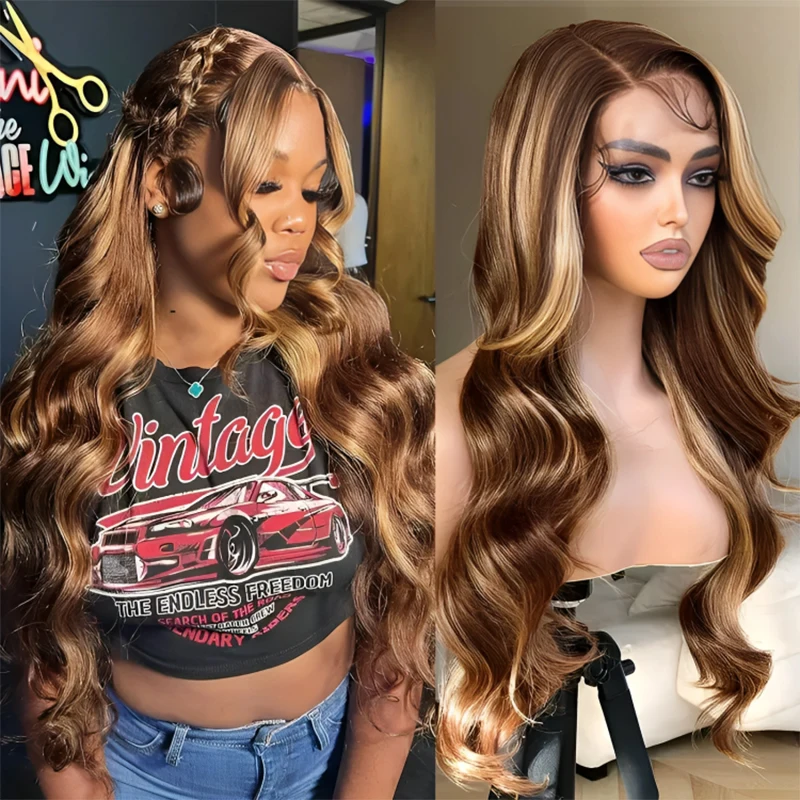 Glueless Highlight Wig Human Hair Body Wave 13x6 HD Full Lace Frontal Wigs 100% Human Hair Honey Blonde 13x4 HD Lace Front Wig