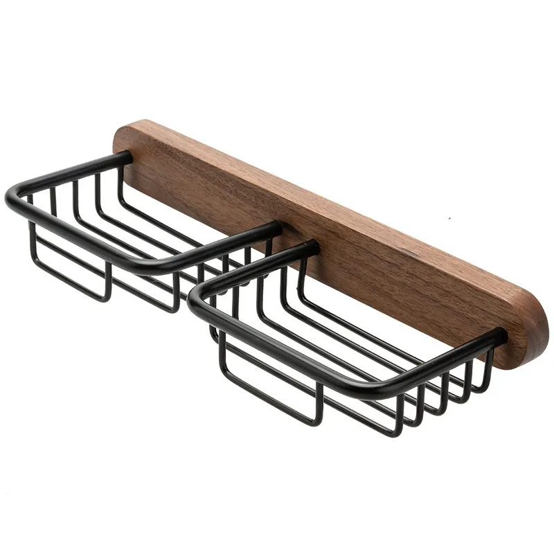 Creative Perforation-free Wooden Soap Shelf Bathroom Wall Hanging Storage Shelf Bathroom Accessories Hollow Soap Storage Basket