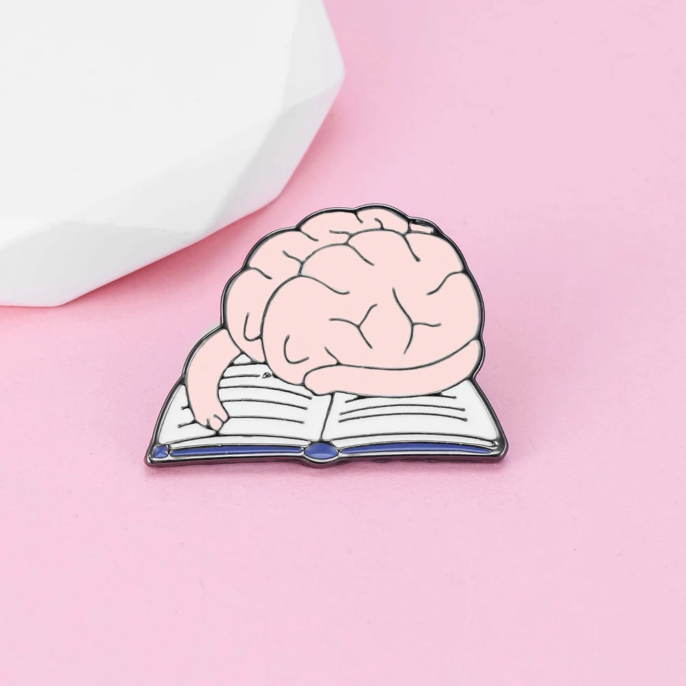 Cute Cartoon Brain Reading Is Tired Enamel Brooch Vivid Image Jewelry Accessories Lapel Sweater Badge Gifts for Students Teacher