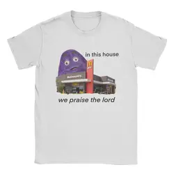 In This House We Praise The Lord Grimace T-Shirt for Men Humor Cotton Tee Shirt Round Neck Short Sleeve T Shirt 6XL Clothing